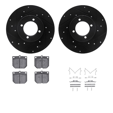 8512-67008, Rotors-Drilled And Slotted-Black W/ 5000 Advanced Brake Pads Incl. Hardware, Zinc Coated